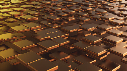 Fototapeta premium Abstract gold geometric shape brick and cube composition generated in solid color 3d rendering image