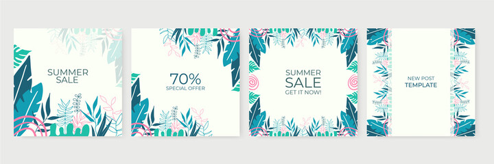 Obraz premium Collection of abstract background designs, summer sale, social media promotional content for social media post and stories. Vector illustration