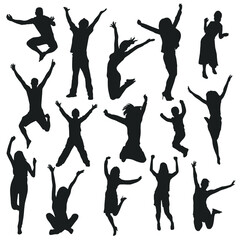Happy People Illustration Clip Art Design Collection Silhouettes Person Jump.