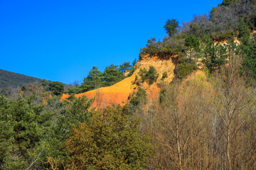 Orange and yellow dune of Colorado Provencal, an old ocher quarry in Rustrel France