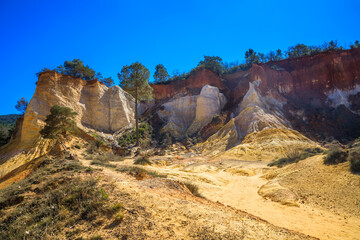 Weathering profile and ferruginous breastplate of ocher in the Colorado of Rustrel in Provence, France