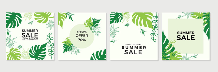 Vector set of summer spring floral social media stories design templates, backgrounds with copy space for text - summer backgrounds for banner, greeting card, poster and advertising