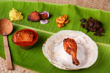 Appam with mutton stew Non-vegetarian sadhya Indian food for Onam sadya Christmas Easter...