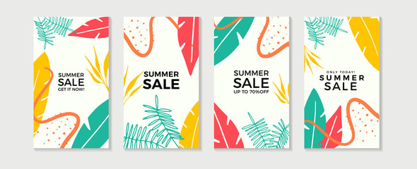 Vector set of social media stories design templates, backgrounds with copy space for text - summer floral landscape