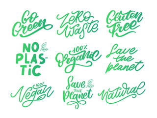 Gluten free set Vegan label. Hand drawn brush lettering. Logo, badge template for healthy food stores and markets.