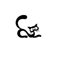 Silhouette Cartoon Cat Design, Hand Drawn Minimalism Style Vector Illustration