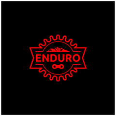 Fototapeta na wymiar Enduro Logo Vector Design. Dirt Splash. Extreme Off Road Motorcycle, Dirt Bike, Motocross Bike or Mountain Bike Logotype Template Combination Gear, Chain and Mountain