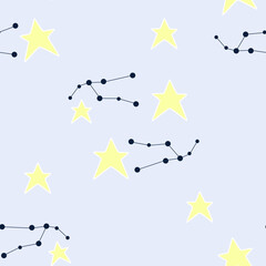 Stars in the sky, seamless cute pattern. Space Illustration, Seamless Pattern with Moon Stars.