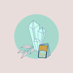 Magical stuff vector Illustration, celestial style, Witchcraft, magic flat elements. Tarot and Crystal. Witch craft and esoteric, tarology. 