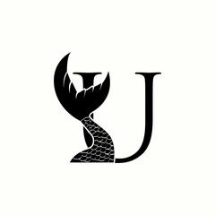 logo letter u with icon fish tail vector design	