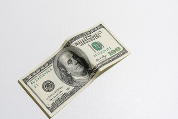 100 Dollars bill and portrait Benjamin Franklin on USA money banknote