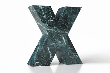 Marble alphabet collection letter X in perspective view. Tidewater green 2021 trending color. 3D rendering.