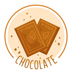 Chocolate element, sweet emblem, cocoa label, isolated on white, brown dessert, design, in cartoon style vector illustration.