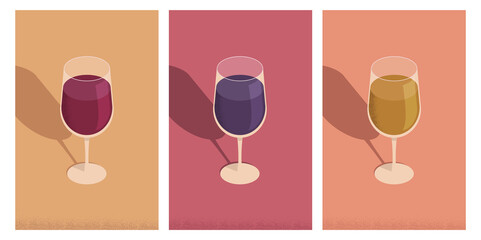 Wine glass three posters retro illustration
