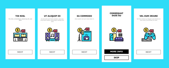 Rental Service Business Onboarding Mobile App Page Screen Vector. House And Apartment, Car And Airplane, Boat And Crane Truck, Bicycle And Wheel Chair Rental Illustrations