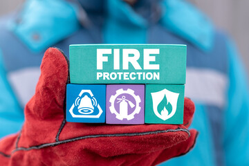 Concept of fire protection. Security alert industrial automation fire extinguishing system.