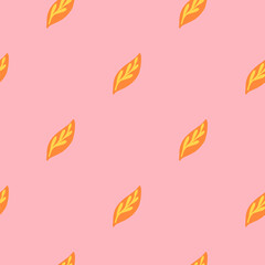Fototapeta premium Minimalistic style seamless pattern with bright orange leaves ornament. Pastel pink background.