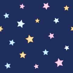 Seamless pattern of stars on blue background.