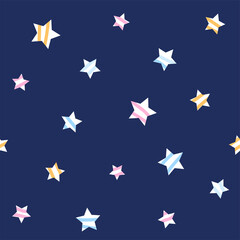 Seamless pattern of stars on blue background.