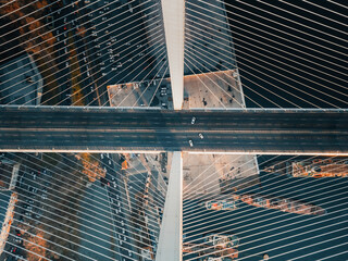 Aerial view of zolotoi bridge in Vladivostok during the lockdown, Russia