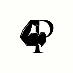 logo letter p with icon hand fitnes man vector design	