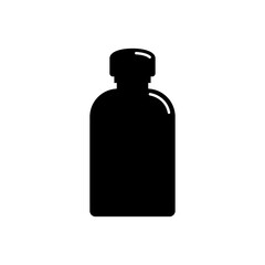 Cosmetic container in the form of plastic bottle. Oil, lotion, body care hygiene. Illustration design in the form of silhouette with thin white lines. Isolated icon in flat style on background