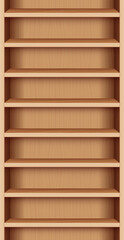 Bookshelf, wooden reck with seamless shelves, case with wood grain - can be endlessly extended upwards and downwards. Vector illustration.
