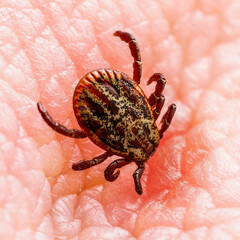 Infectious Encephalitis Tick Insect on Skin. Encephalitis Virus or Lyme Borreliosis Disease Infected Dermacentor Tick Arachnid Parasite Bite.