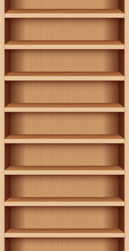 Bookshelf, wooden reck with seamless shelves, case with wood grain - can be endlessly extended upwards and downwards. Vector illustration.
