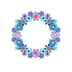 Wreath, round flower frame, watercolor on white background