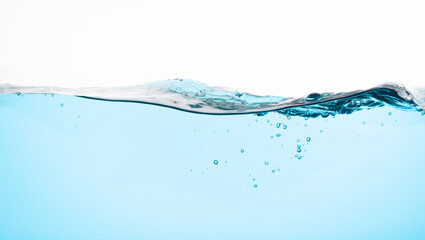 water wave with bubbles on white background. Water splash isolated on the white background.