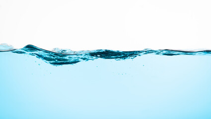 water wave with bubbles on white background. Water splash isolated on the white background.