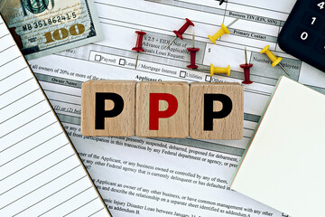 photo on ppp (paycheck protection program) theme. wooden cubes with the abbreviation 
