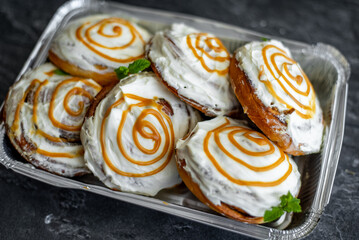 Delicious cinnabon with creamy glaze