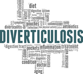 Diverticulosis vector illustration word cloud isolated on a white background.