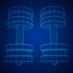 Dumbbells Gym equipment. Bodybuilding, powerlifting, fitness concept. Wireframe low poly mesh vector illustration