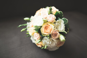 Beautiful wedding bouquet with different flowers, roses