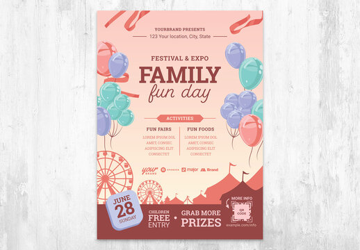 Family Fun Day Poster Flyer for Birthday Party Carnival Event