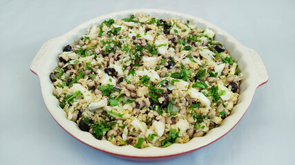 Bacalhau com feijão frade e broa (Migas)