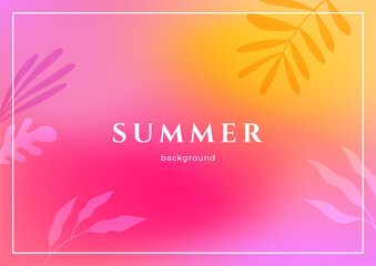 Fototapeta na wymiar Abstract vector background in pink, yellow and orange colors. Bright summer gradient for your website, presentation cover or poster. Smooth blending of color spots. Floral elements.
