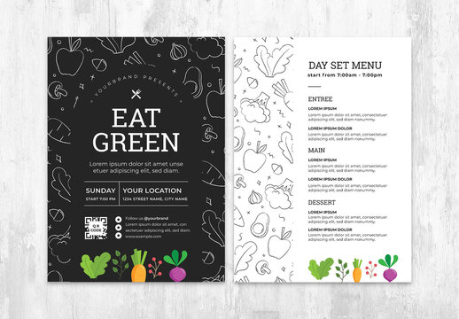 Vegan Food Menu Card for Restaurant and Bar with Black Chalkboard Style