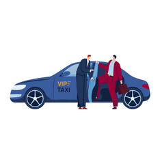 Business people, taxi VIP travel, driver vehicle, isolated on white, transport passenger, design, flat style vector illustration.