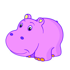 Funny animals. Vector image of cartoon characters,  hippopotamus 