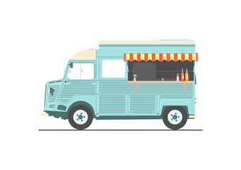 Retro food truck. Side view. Flat vector. - 427484824