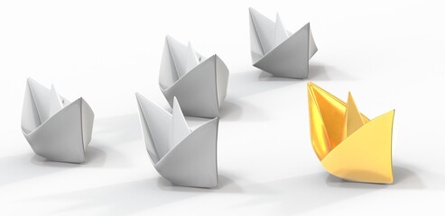 paper boat ship business concept 3d