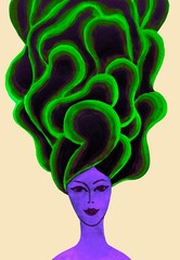 Disegno grafico ispirazione creatività, una ragazza con i capelli verdi