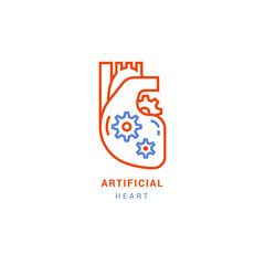 Vector illustration of the robots heart, artificial heart. Artificial human internal organs in linear icons in two colors.
