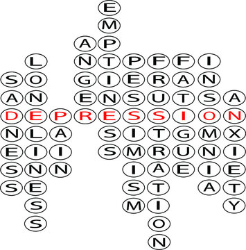 Depression anxiety concept word search crossword puzzle vector model design. Mental health awareness care
