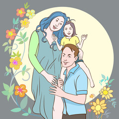 Happy family father, mother, daughter in their growing up are cute, cheerful and bright. hand drawn style vector design illustrations.