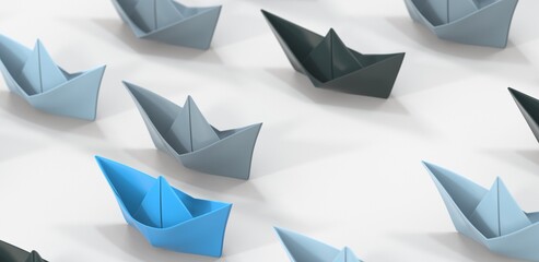 direction paper boat ship business concept 3d